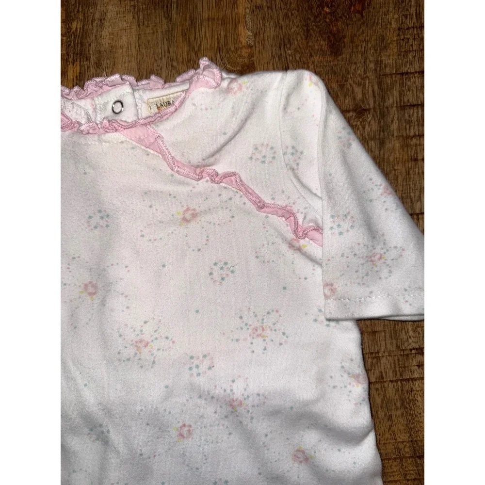 Vintage Laura Ashley 3M Floral Footed Sleeper Romper Pink Ruffle Cottagecore